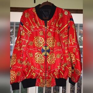 Vintage Silkmill Red and Gold/Keys  Bomber Jacket